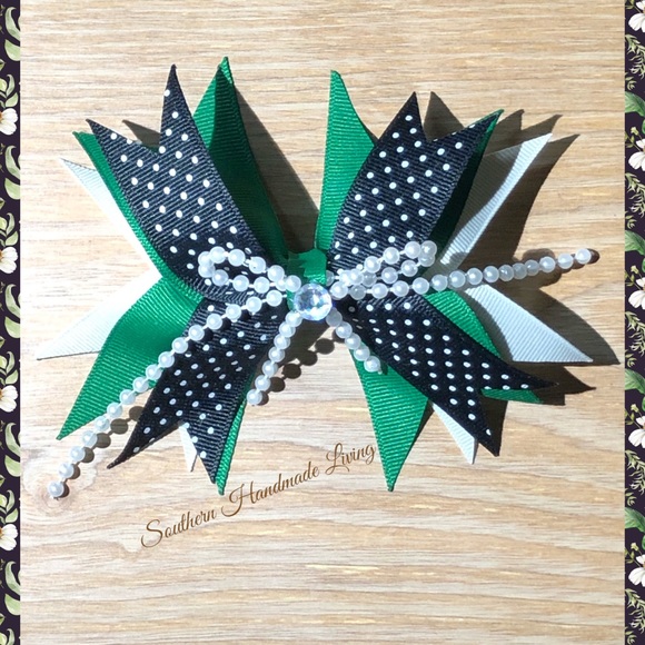 Green and Black Hairbow - Picture 2 of 2